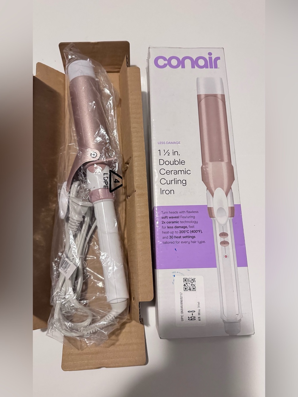 New - Conair 1½" Double Ceramic Curling Iron - Rose Gold and White